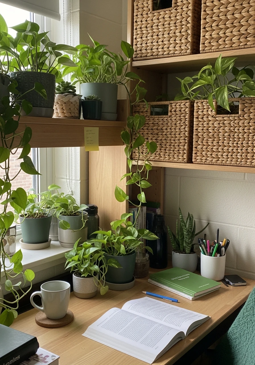 Natural Wood and Green - 50 Best College Dorm Room Ideas for Small Spaces