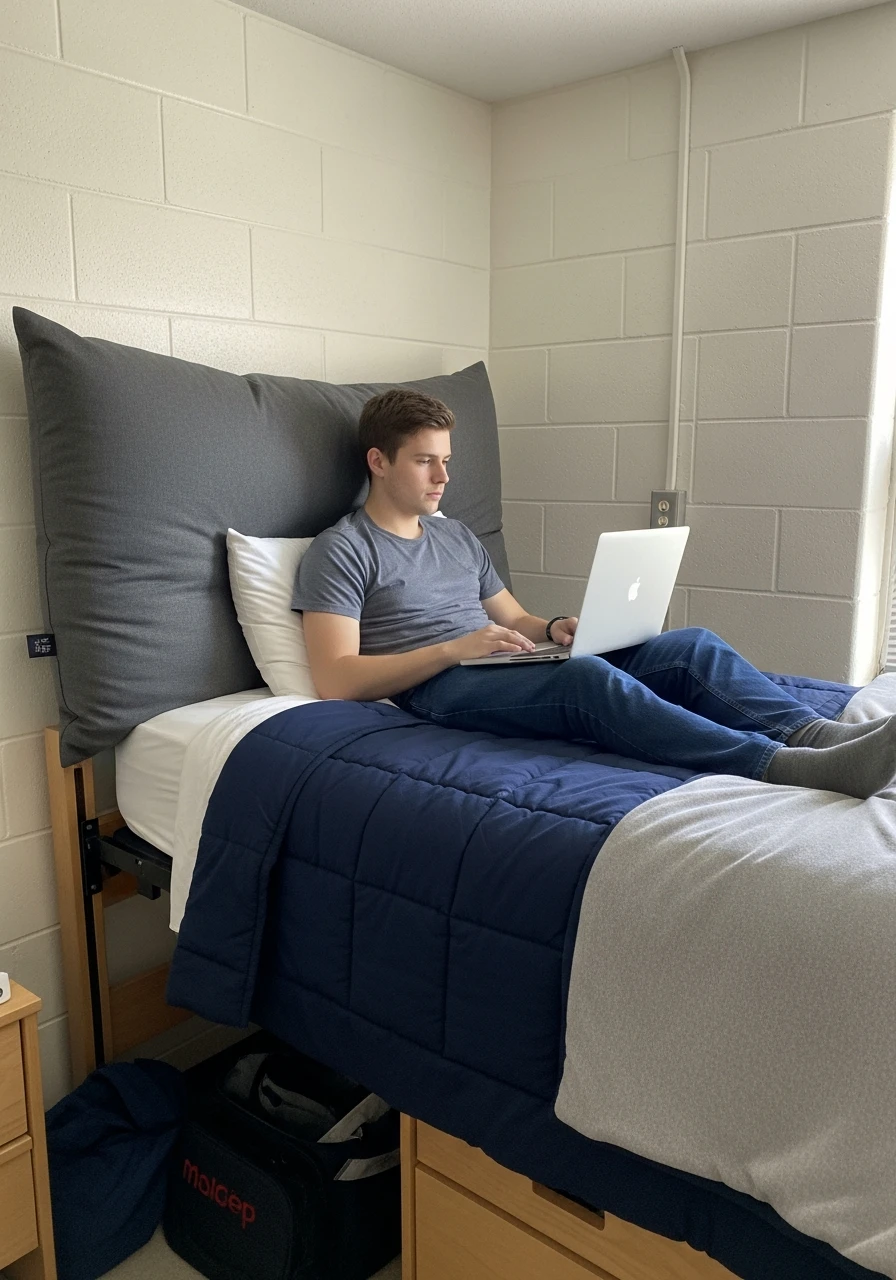 Backrest Pillow Headboard - 50 Best College Dorm Room Ideas for Guys