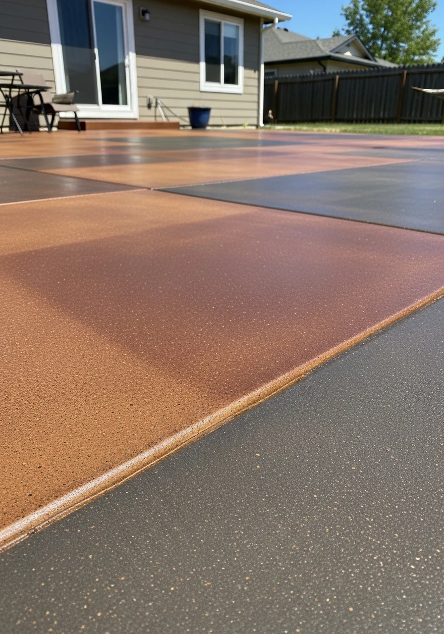 Warm Stained Earth Tones - 50 Concrete Patio Ideas That Look Expensive (But Aren't)