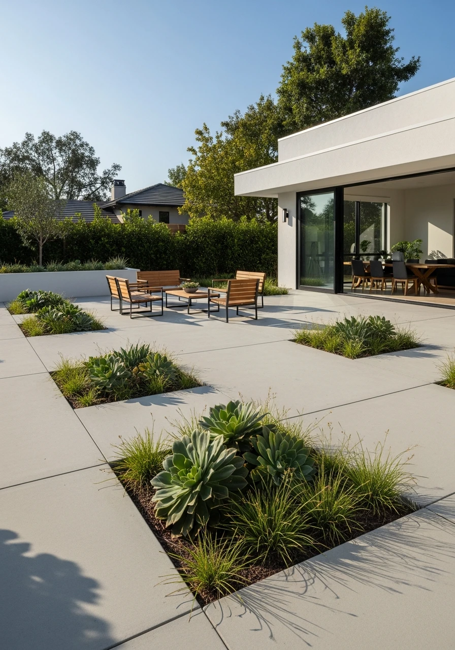 Integrated Concrete Planters - 50 Concrete Patio Ideas That Look Expensive (But Aren't)