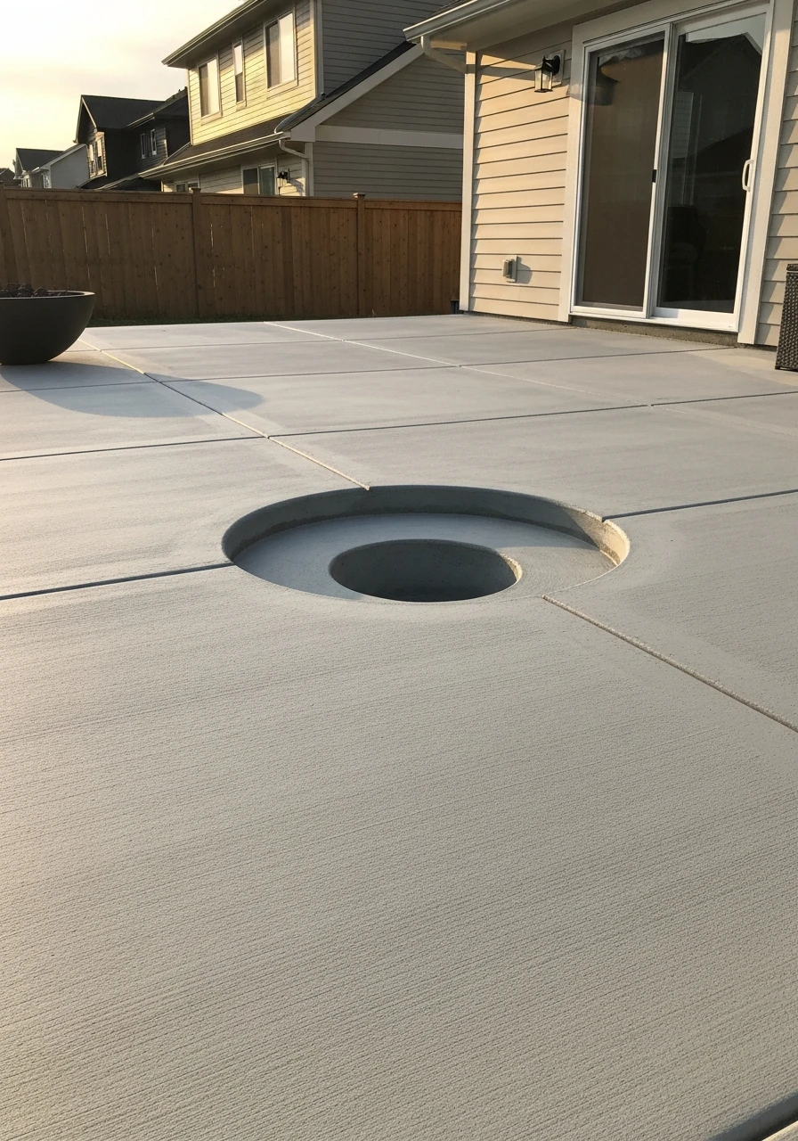 Built-In Fire Pit Base - 50 Concrete Patio Ideas That Look Expensive (But Aren't)