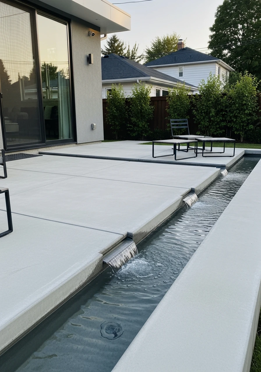 Water Feature Integration - 50 Concrete Patio Ideas That Look Expensive (But Aren't)