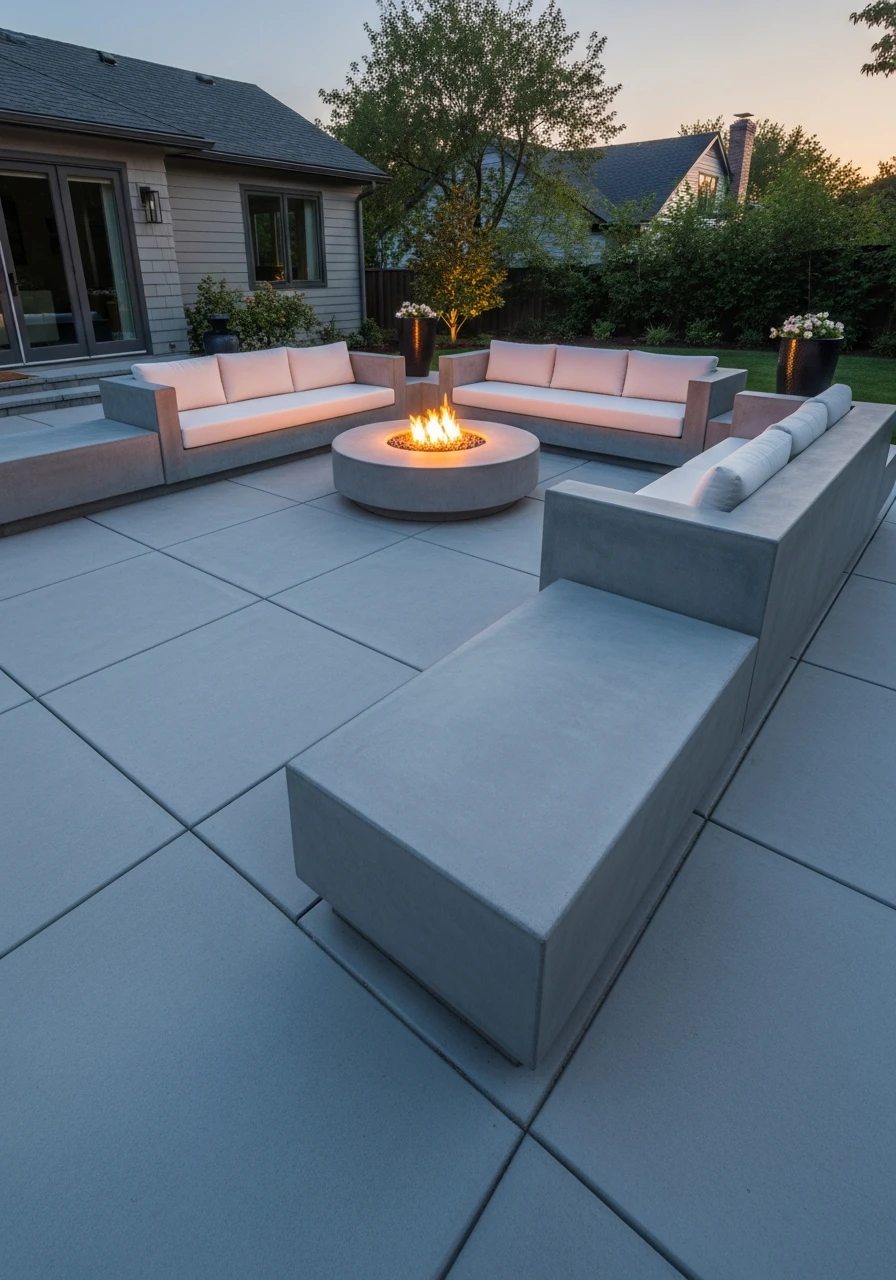 Fire Table Lounge Area - 50 Concrete Patio Ideas That Look Expensive (But Aren't)