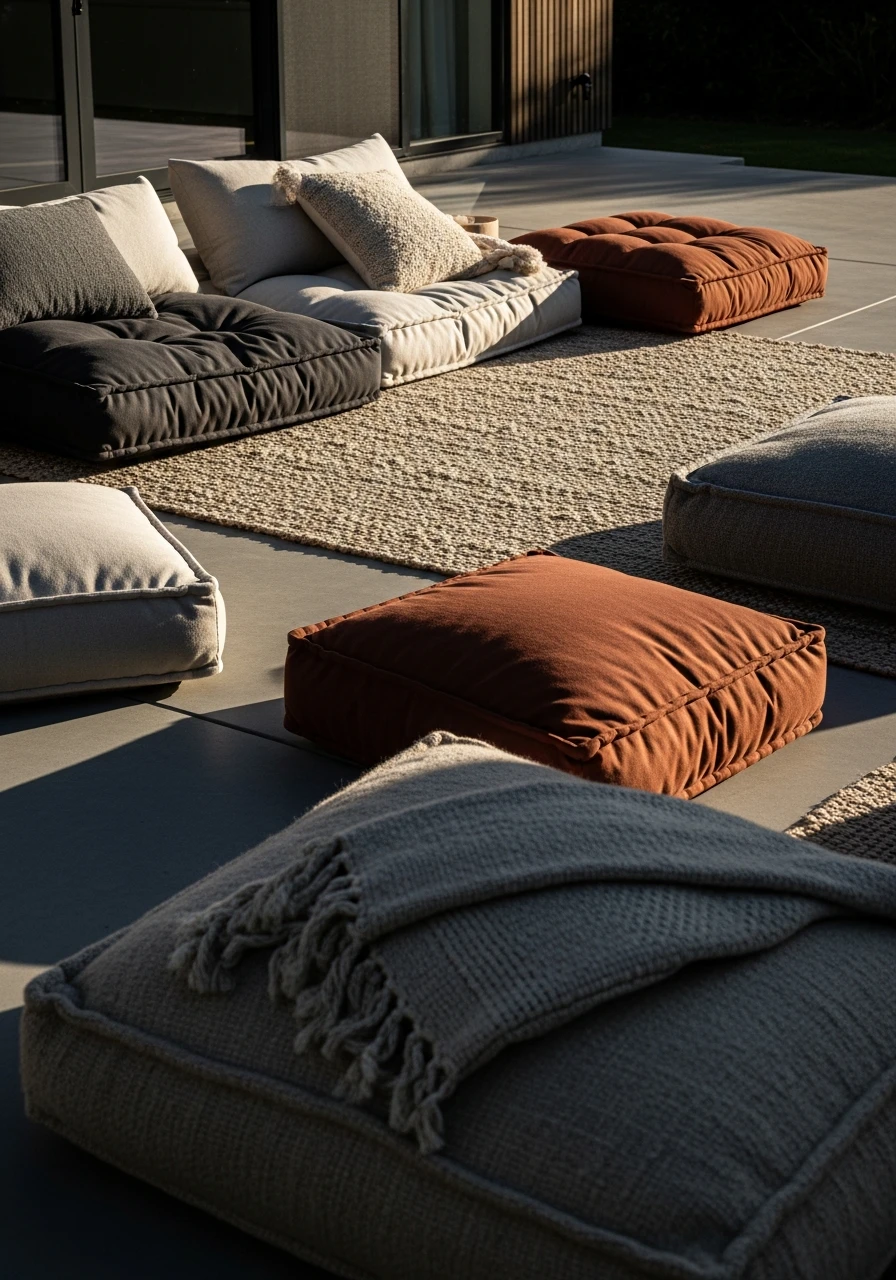 Lounge Zone with Cushions - 50 Concrete Patio Ideas That Look Expensive (But Aren't)