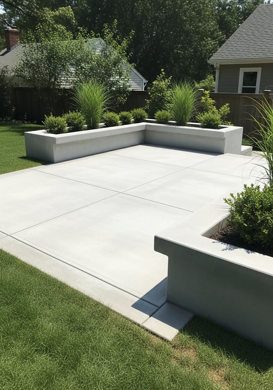 Defined by Edge Planters - 50 Concrete Patio Ideas That Look Expensive (But Aren't)