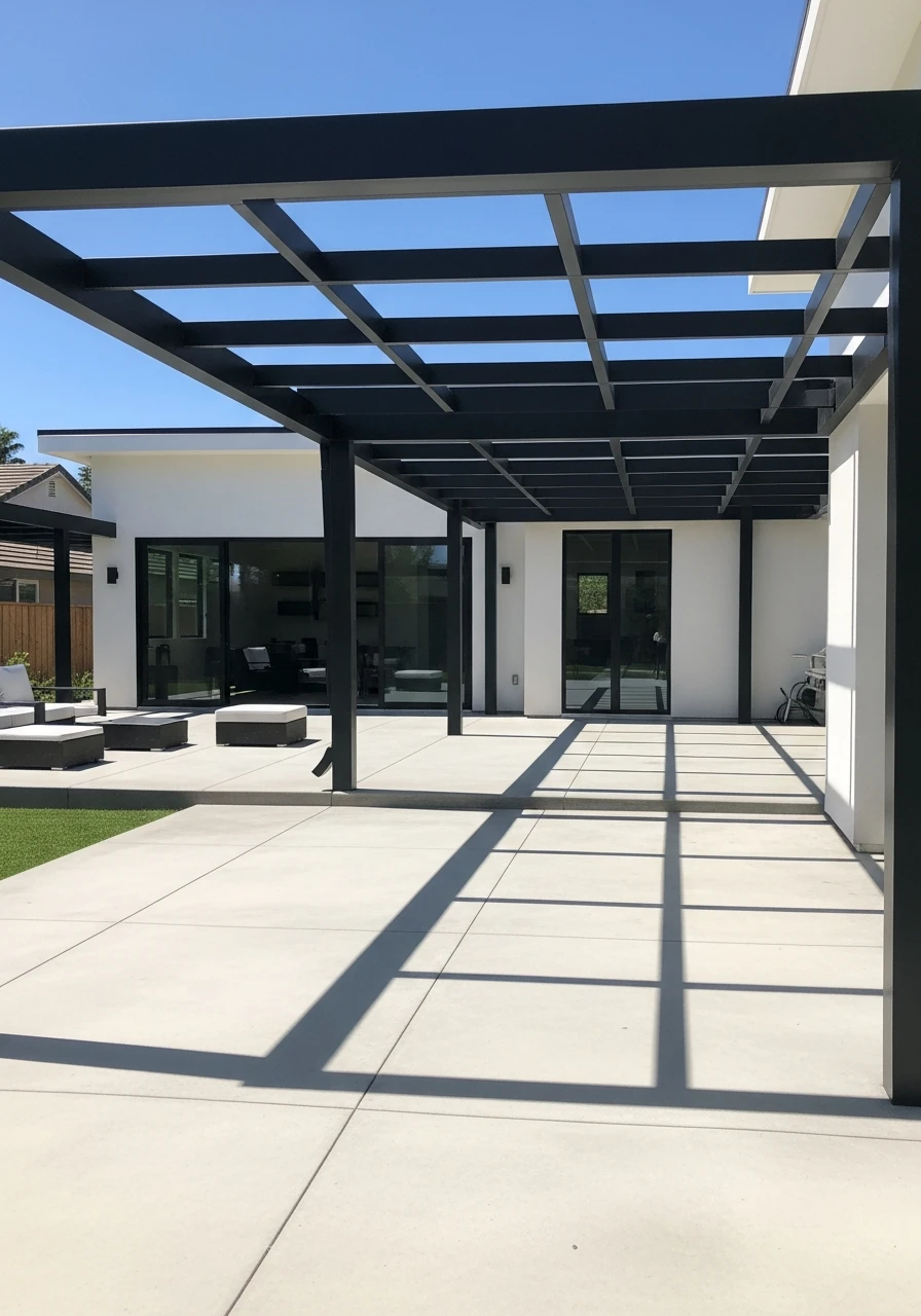 Concrete Under A Pergola - 50 Concrete Patio Ideas That Look Expensive (But Aren't)