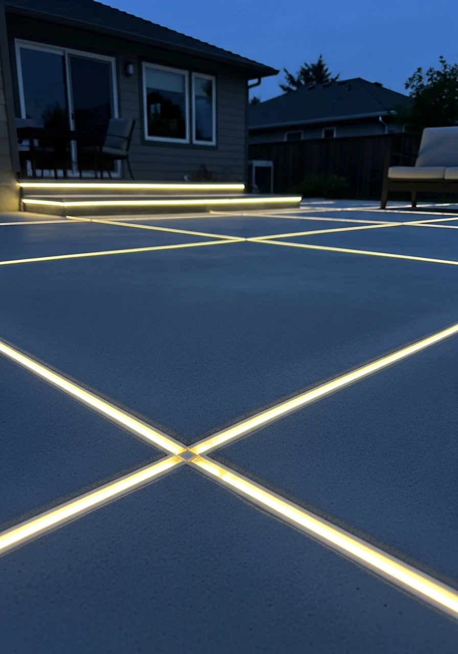 Integrated LED Edge Lighting - 50 Concrete Patio Ideas That Look Expensive (But Aren't)