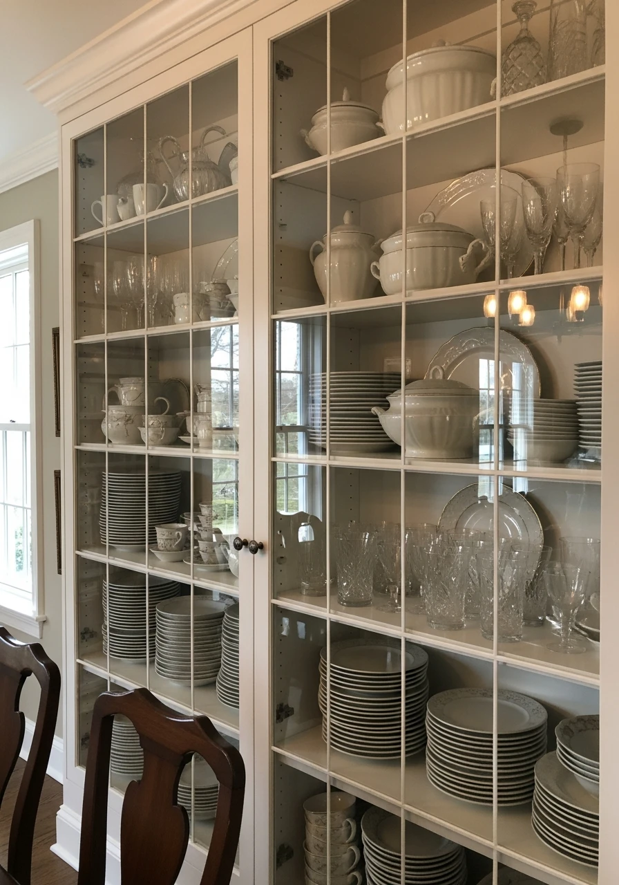 Glass China Cabinet Display - 50 Dining Room Built-In Ideas for a Custom High-End Look