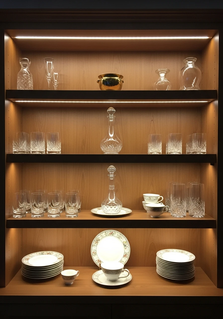 Accent Lighting on Shelves - 50 Dining Room Built-In Ideas for a Custom High-End Look