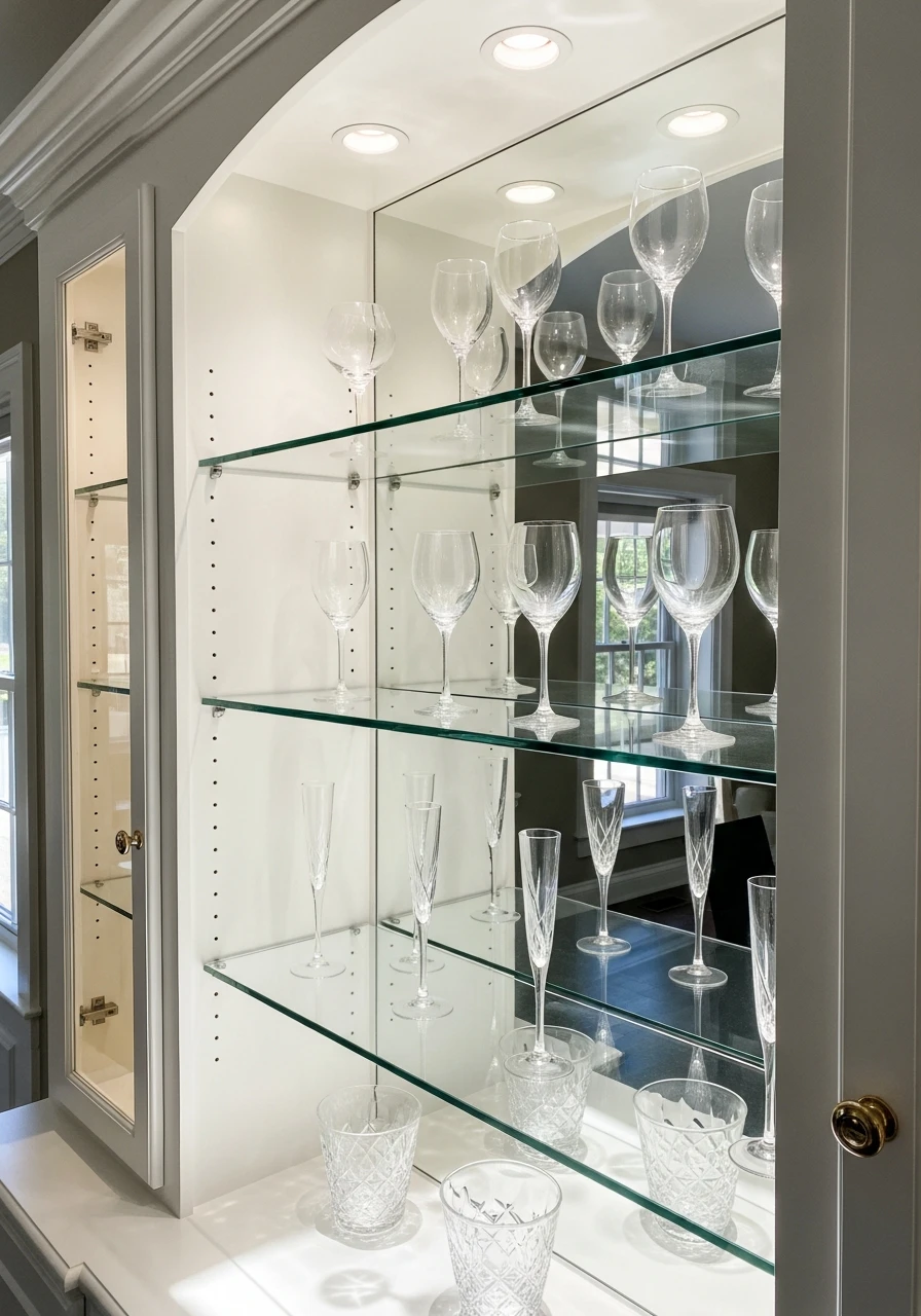 Display Stemware on Glass - 50 Dining Room Built-In Ideas for a Custom High-End Look