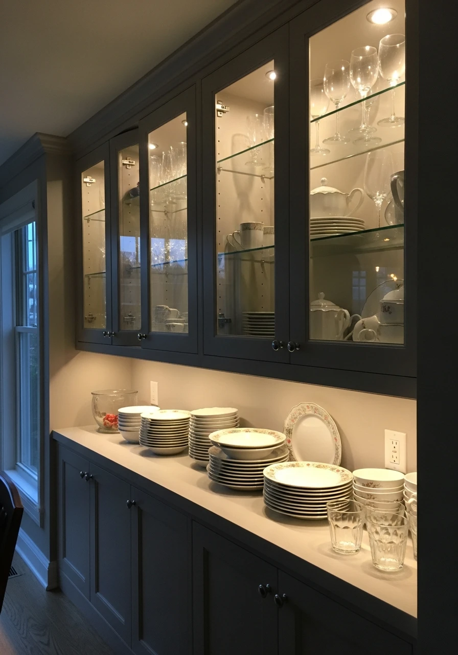 Lighted Display Cabinets - 50 Dining Room Built-In Ideas for a Custom High-End Look