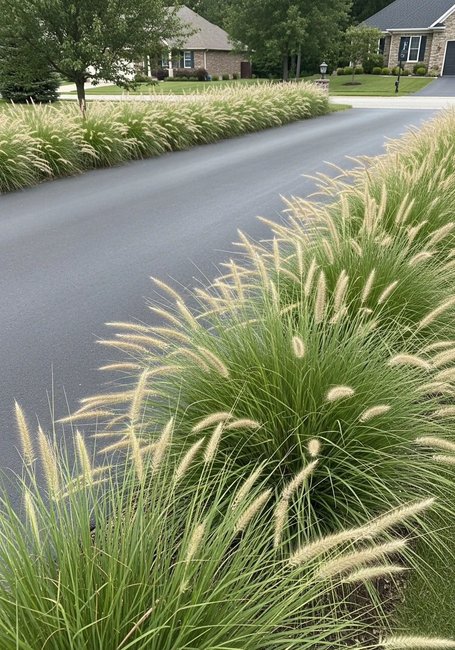 Soft Ornamental Grass Borders - 50 Driveway Landscaping Ideas That Make Your Home Look Expensive