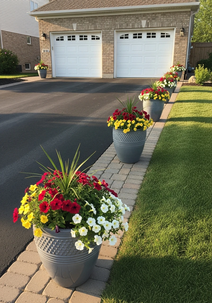 Decorative Planters Interval - 50 Driveway Landscaping Ideas That Make Your Home Look Expensive