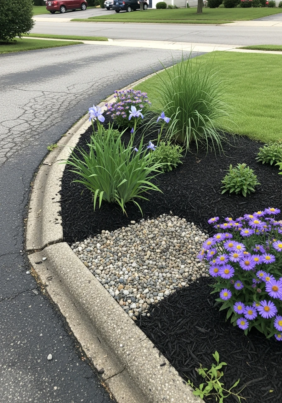 Rain Garden Drainage Area - 50 Driveway Landscaping Ideas That Make Your Home Look Expensive