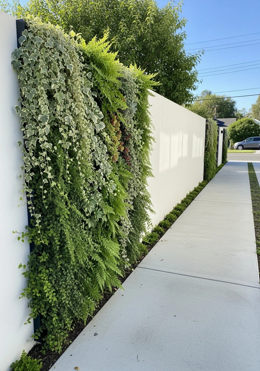 Vertical Green Wall Accent - 50 Driveway Landscaping Ideas That Make Your Home Look Expensive