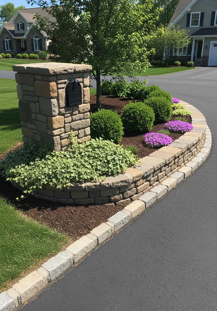 Decorative Mailbox Area - 50 Driveway Landscaping Ideas That Make Your Home Look Expensive