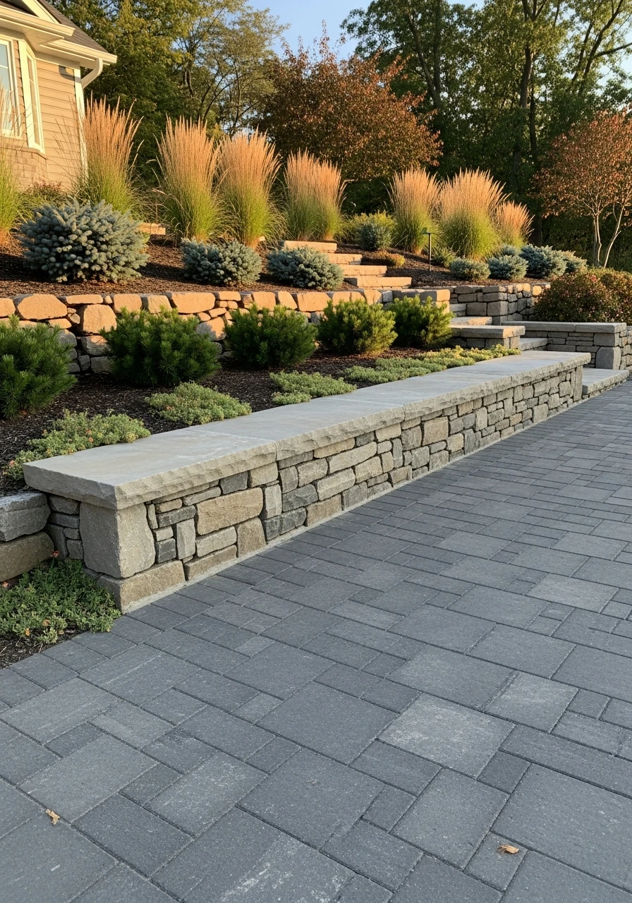 Low Seating or Retaining Walls - 50 Driveway Landscaping Ideas That Make Your Home Look Expensive