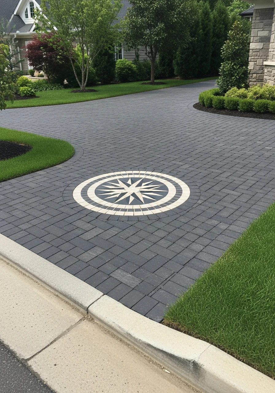 Decorative Inset Design - 50 Driveway Landscaping Ideas That Make Your Home Look Expensive