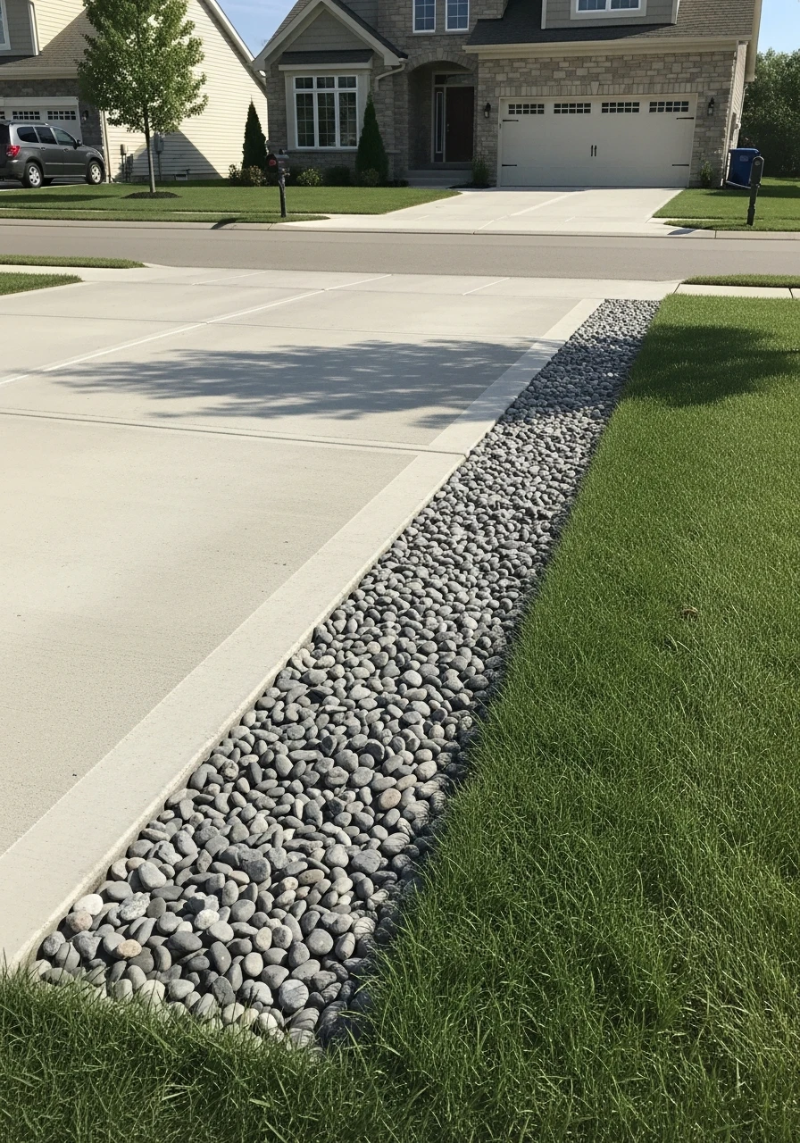 Gravel Drainage Swales - 50 Driveway Landscaping Ideas That Make Your Home Look Expensive