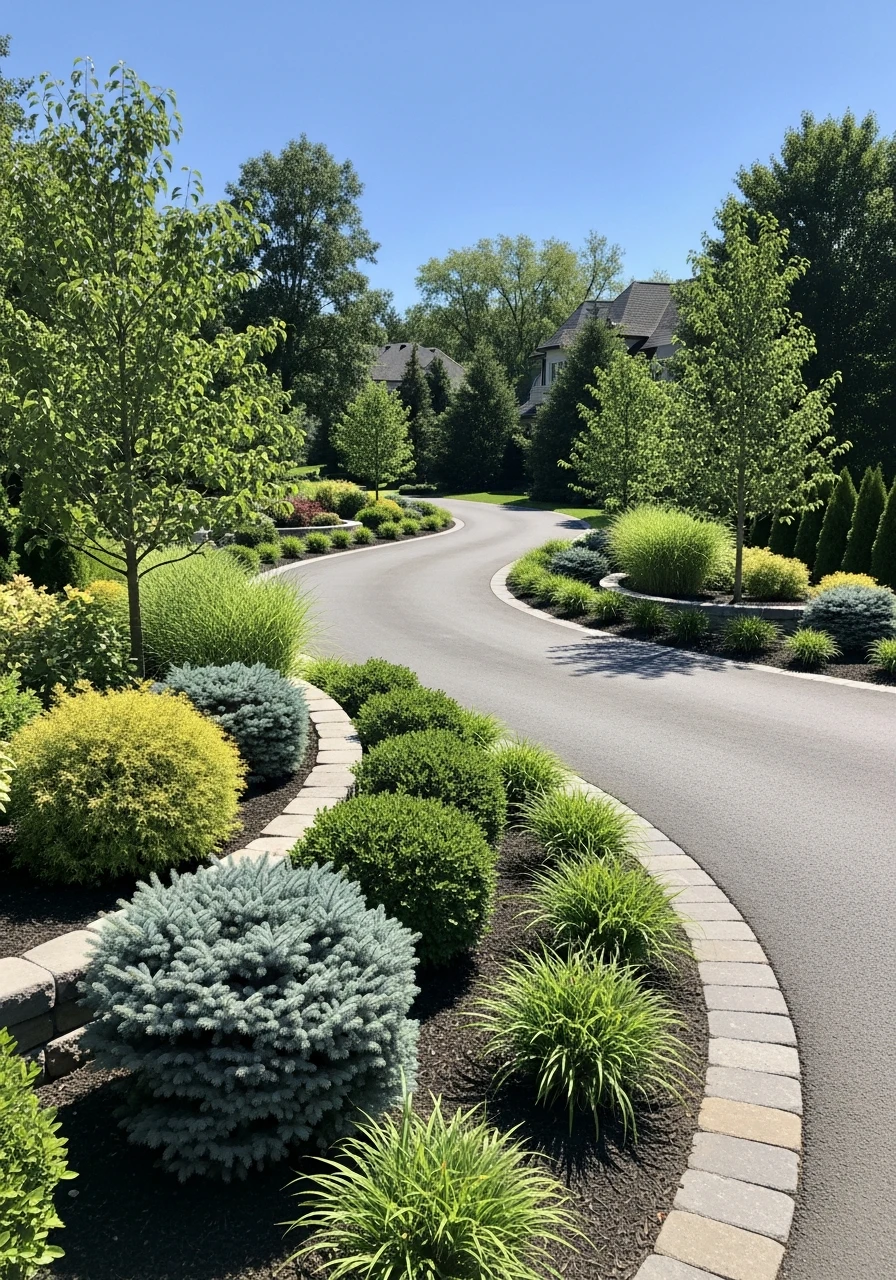 A Gentle Curved Layout - 50 Driveway Landscaping Ideas That Make Your Home Look Expensive