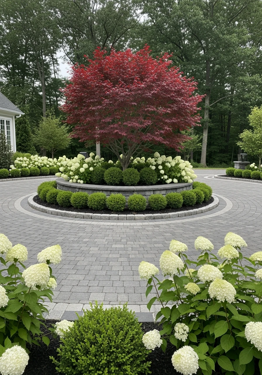 Circular Driveway Feature - 50 Driveway Landscaping Ideas That Make Your Home Look Expensive