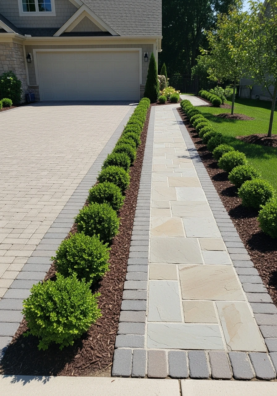 Separate Walkway Path - 50 Driveway Landscaping Ideas That Make Your Home Look Expensive