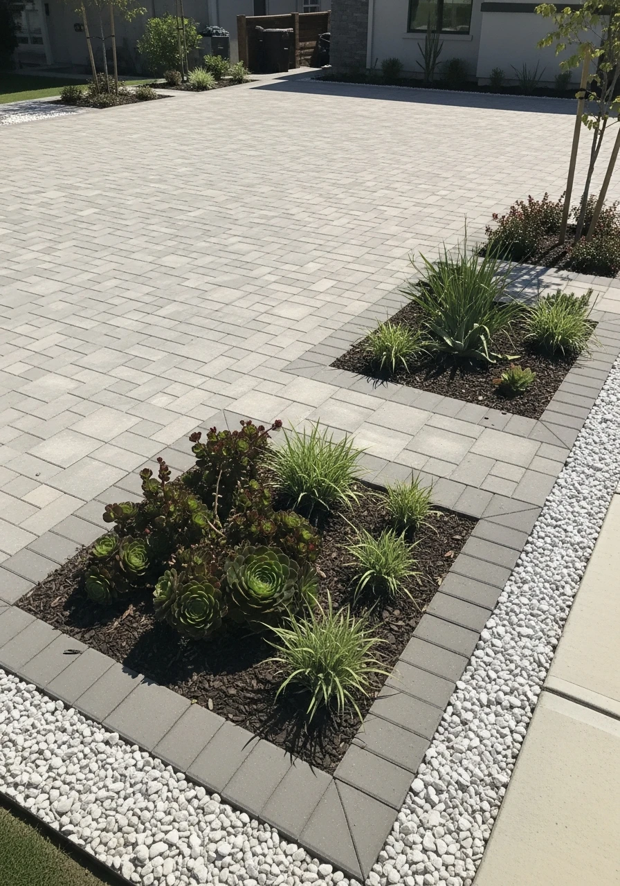 Islands in Large Driveways - 50 Driveway Landscaping Ideas That Make Your Home Look Expensive