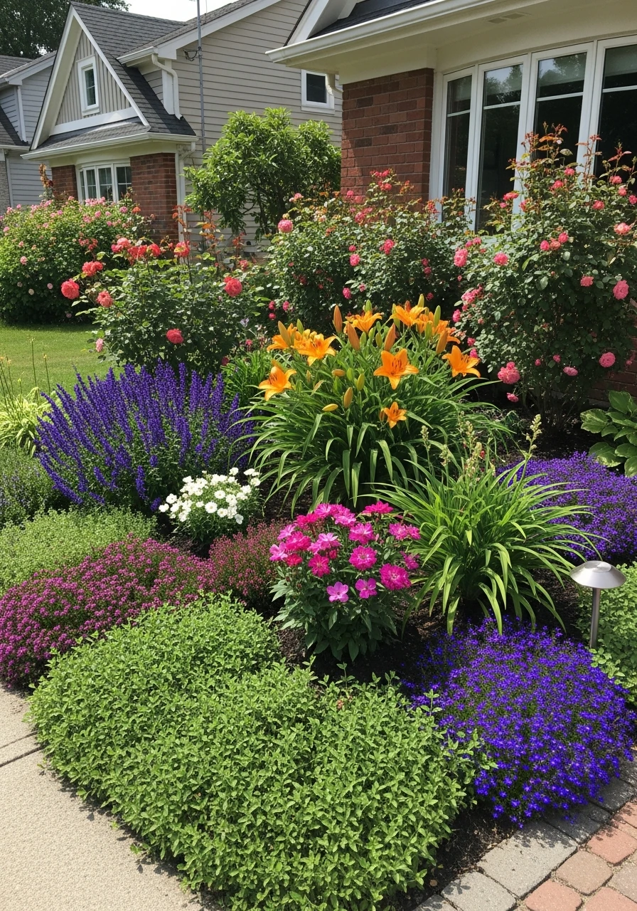 Layered Height Design - 50 Gorgeous Flower Beds in Front of House Ideas for Major Curb Appeal