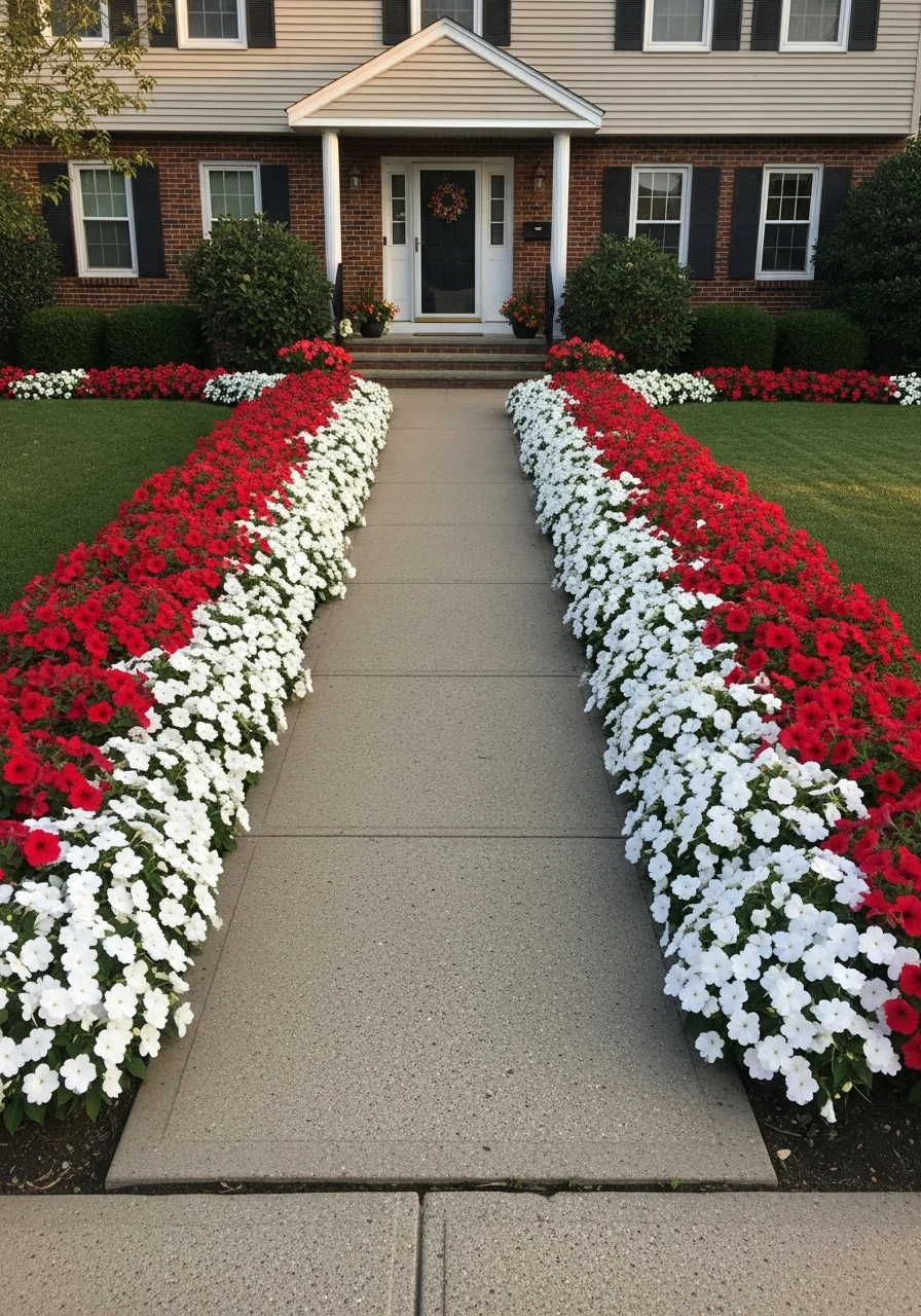 Repeating Walkway Color - 50 Gorgeous Flower Beds in Front of House Ideas for Major Curb Appeal