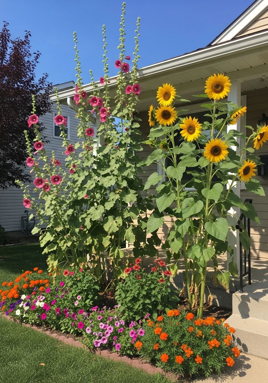Tall Accent Backdrop - 50 Gorgeous Flower Beds in Front of House Ideas for Major Curb Appeal