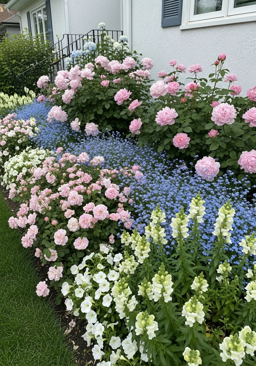 Soft Pastel Palette - 50 Gorgeous Flower Beds in Front of House Ideas for Major Curb Appeal