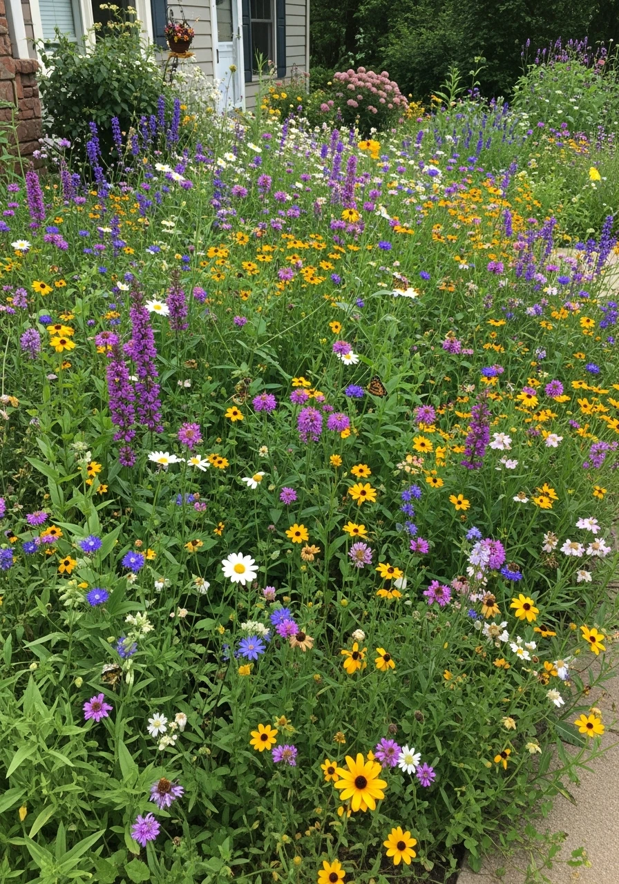 Wildflower Front Yard Bed - 50 Gorgeous Flower Beds in Front of House Ideas for Major Curb Appeal
