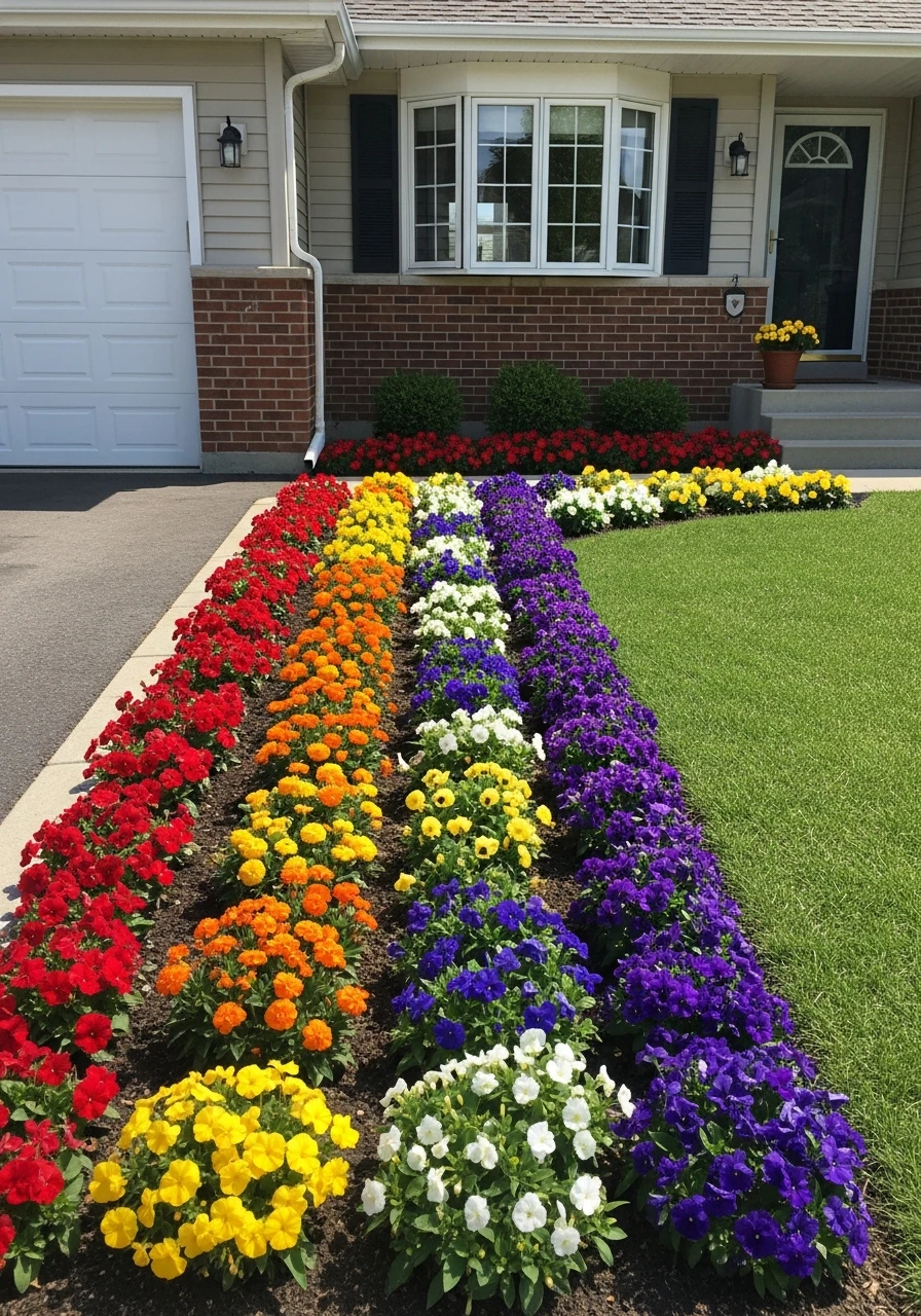Rainbow-Style Planting - 50 Gorgeous Flower Beds in Front of House Ideas for Major Curb Appeal