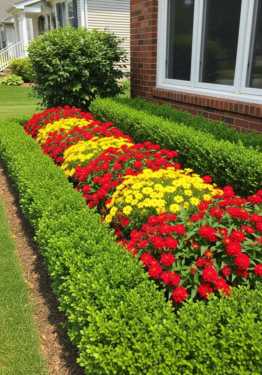 Boxwood and Seasonal Color - 50 Gorgeous Flower Beds in Front of House Ideas for Major Curb Appeal