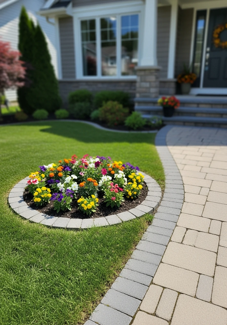 Small Circular Entry Bed - 50 Gorgeous Flower Beds in Front of House Ideas for Major Curb Appeal