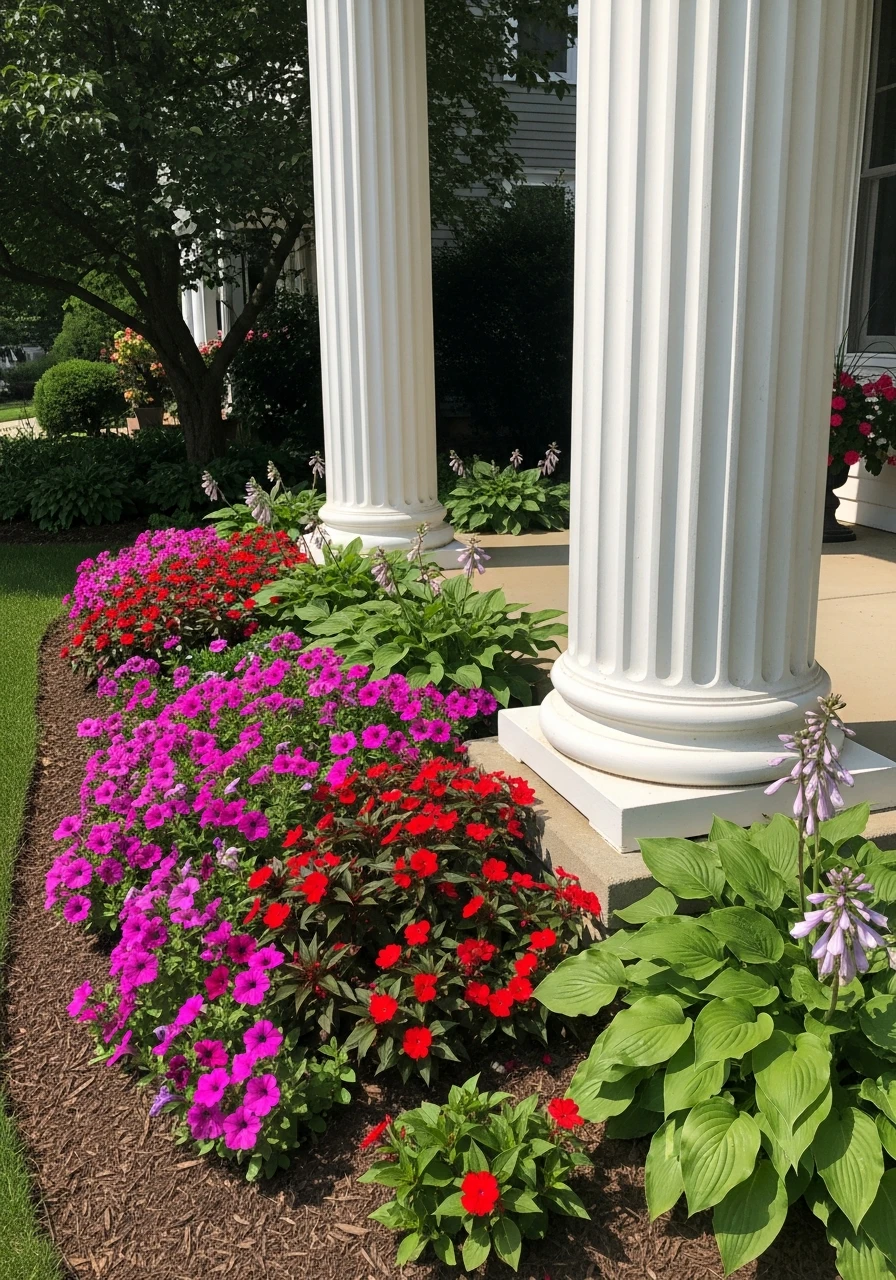 Porch Column Base Beds - 50 Gorgeous Flower Beds in Front of House Ideas for Major Curb Appeal