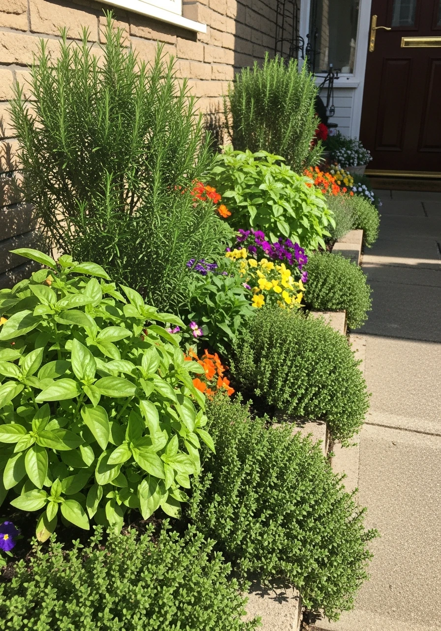 Herb and Flower Combo - 50 Gorgeous Flower Beds in Front of House Ideas for Major Curb Appeal
