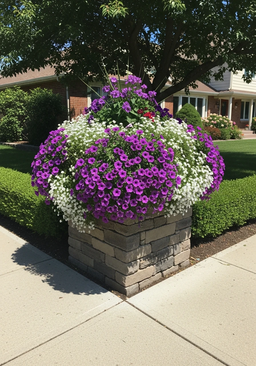 Corner Stone Planter - 50 Gorgeous Flower Beds in Front of House Ideas for Major Curb Appeal