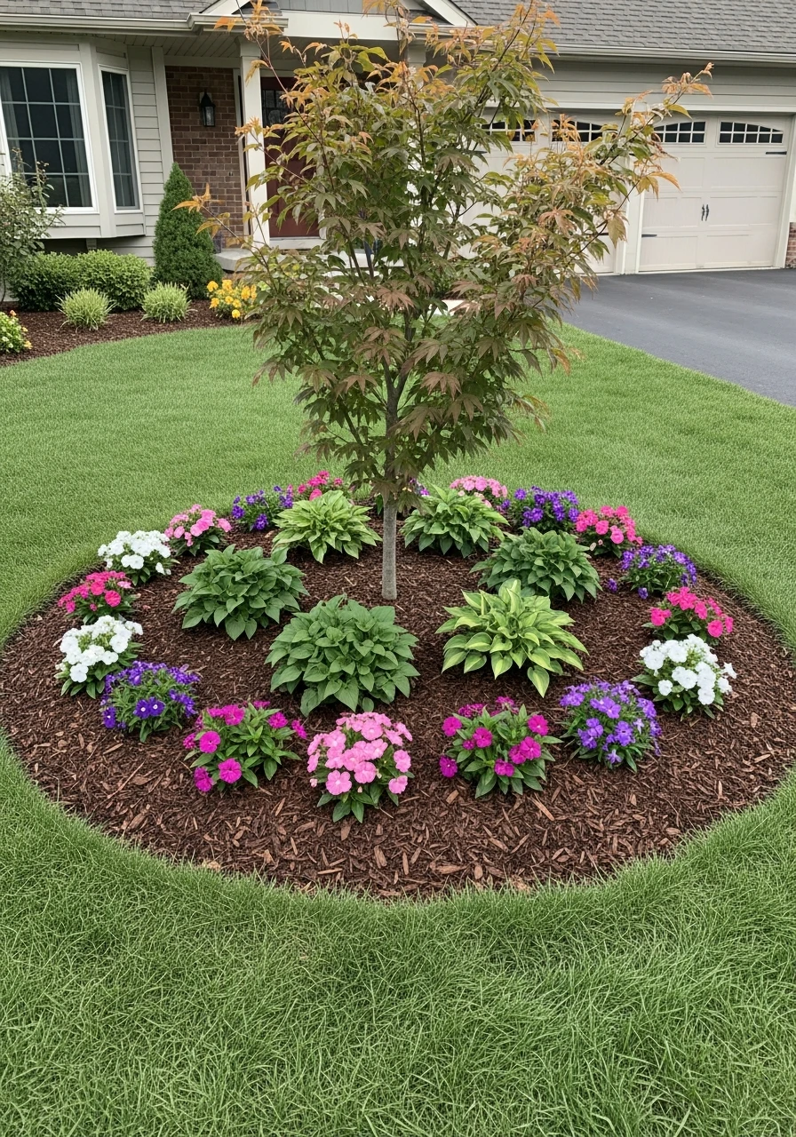 Circle Bed Around a Tree - 50 Gorgeous Flower Beds in Front of House Ideas for Major Curb Appeal