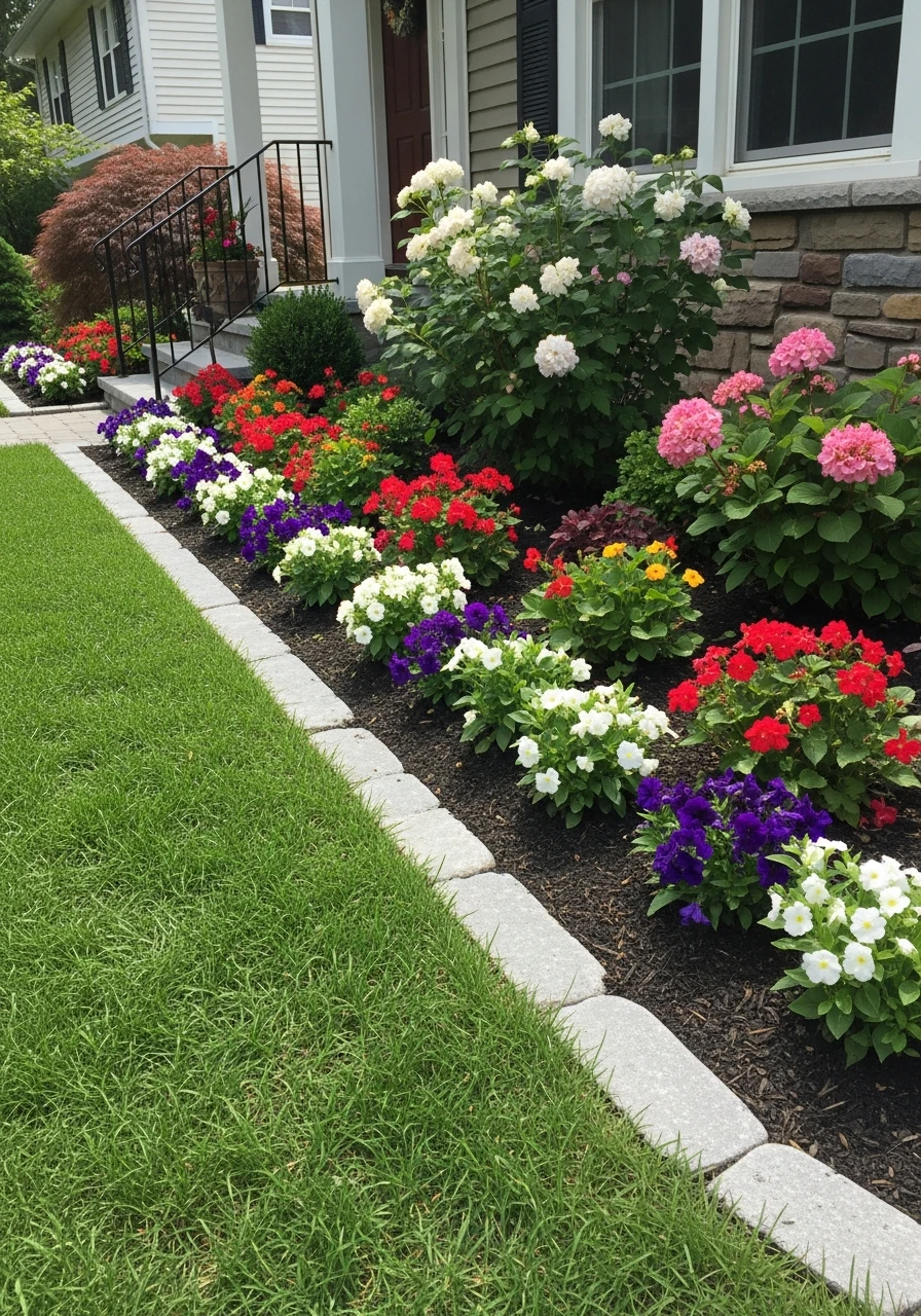 Clean Stone Flower Edging - 50 Gorgeous Flower Beds in Front of House Ideas for Major Curb Appeal