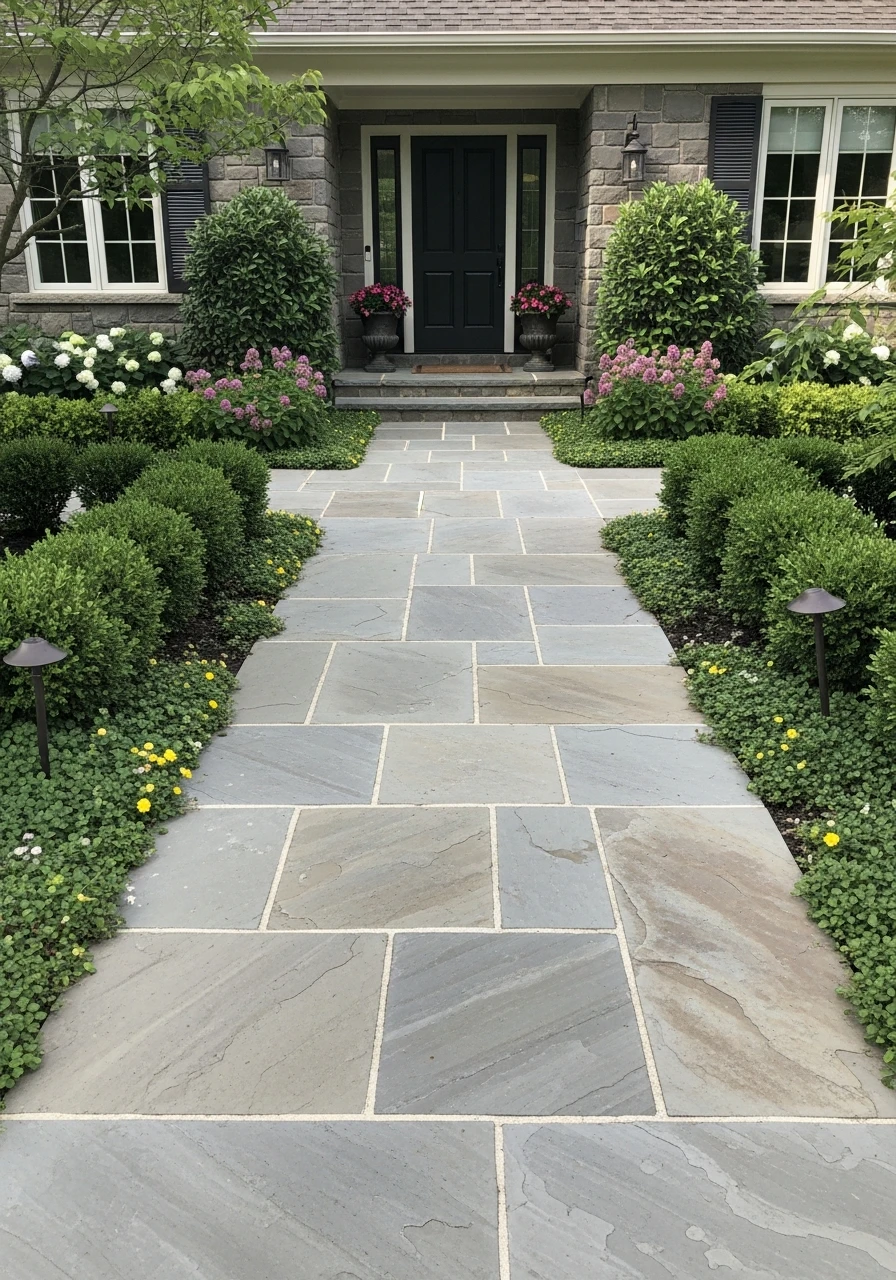 Stone Front Walkway - 50 Budget-Friendly Front Yard Landscaping Ideas for Instant Curb Appeal