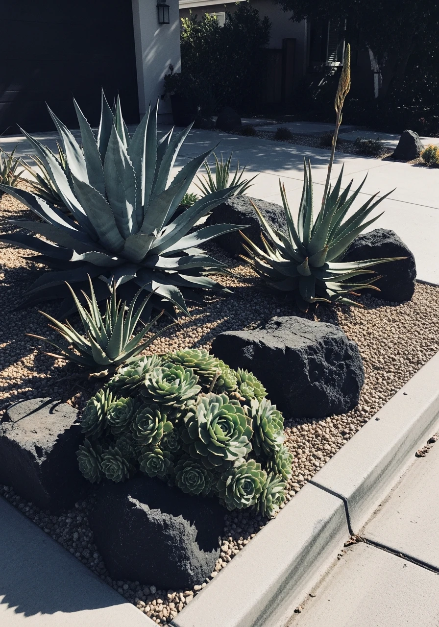 Sculptural Succulent Design - 50 Budget-Friendly Front Yard Landscaping Ideas for Instant Curb Appeal