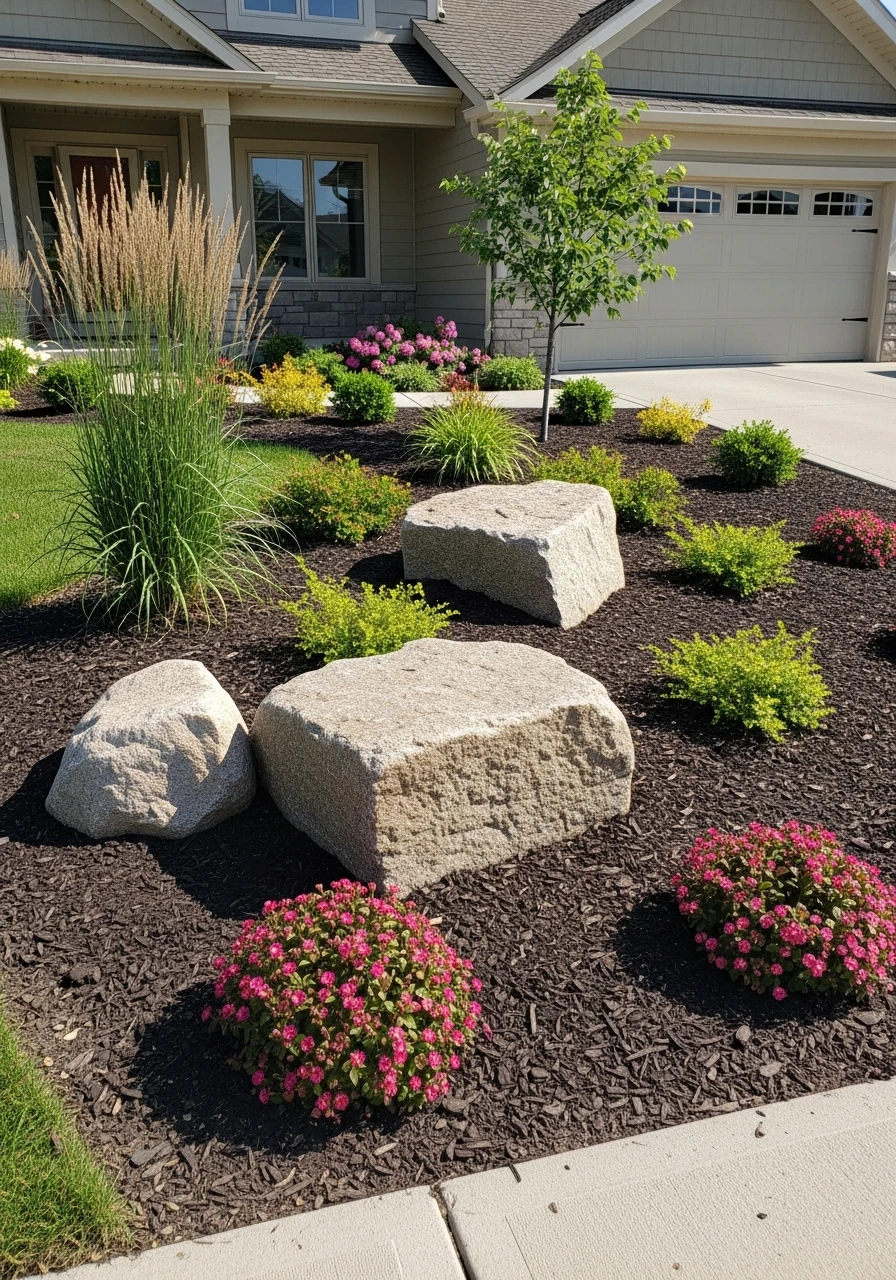 Landscape Boulders - 50 Budget-Friendly Front Yard Landscaping Ideas for Instant Curb Appeal