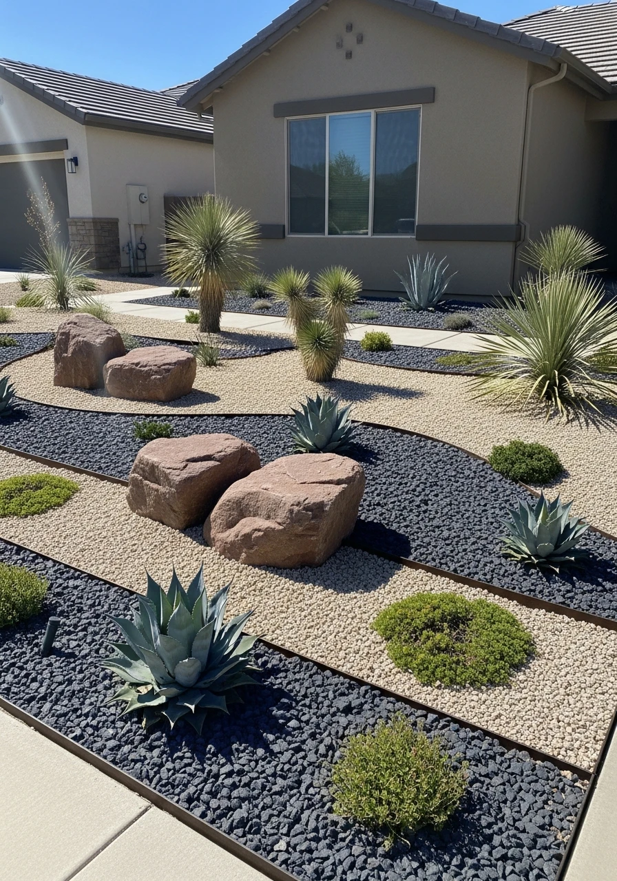 Zero-Water Xeriscape - 50 Budget-Friendly Front Yard Landscaping Ideas for Instant Curb Appeal
