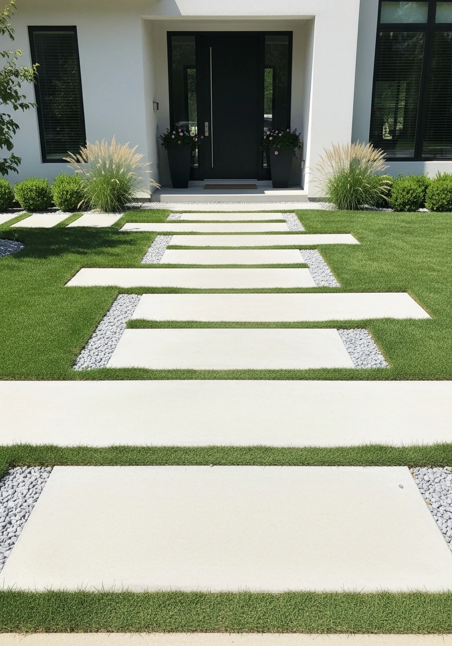 Modern Concrete Pavers - 50 Budget-Friendly Front Yard Landscaping Ideas for Instant Curb Appeal