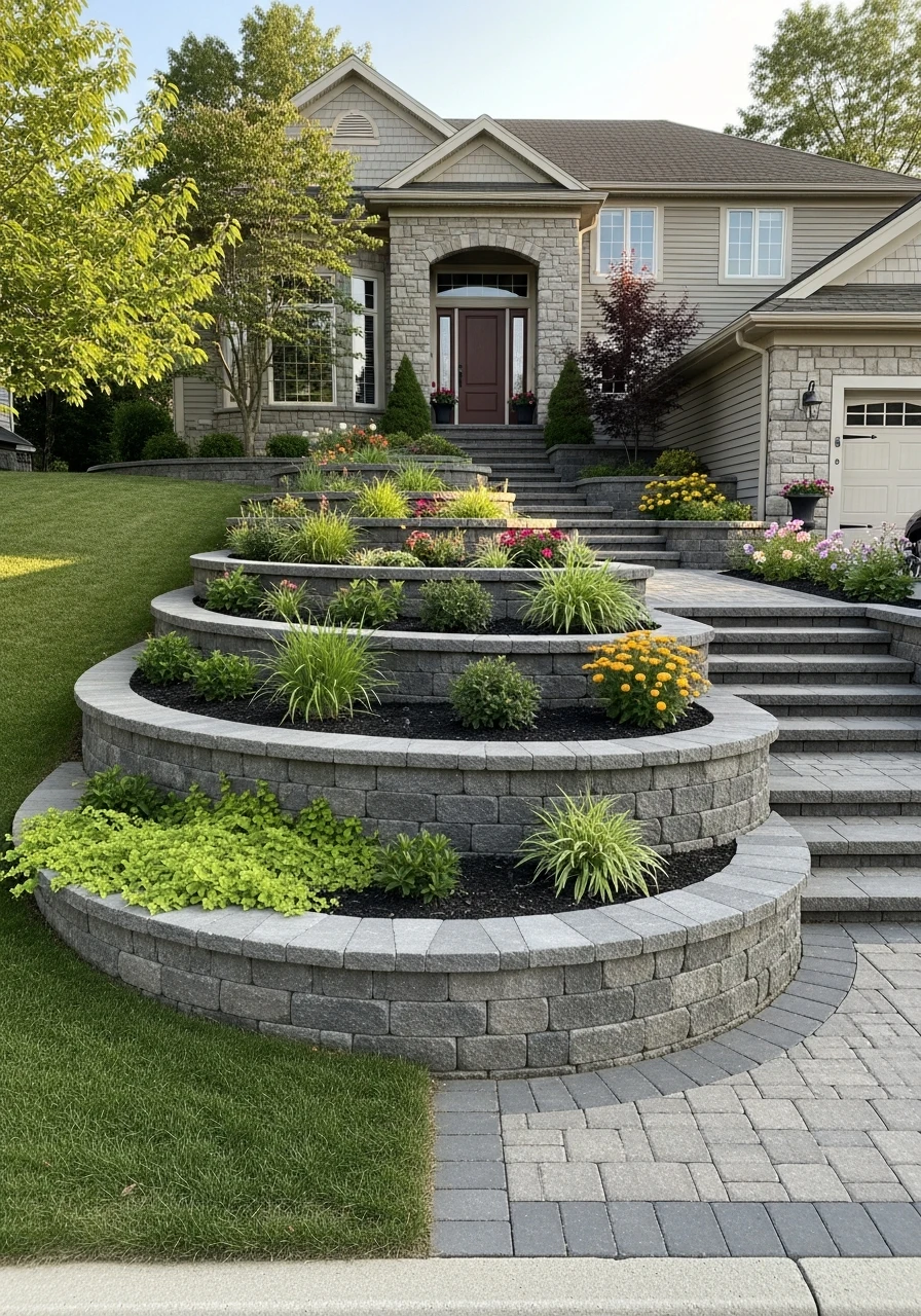 Curved Retaining Walls - 50 Budget-Friendly Front Yard Landscaping Ideas for Instant Curb Appeal