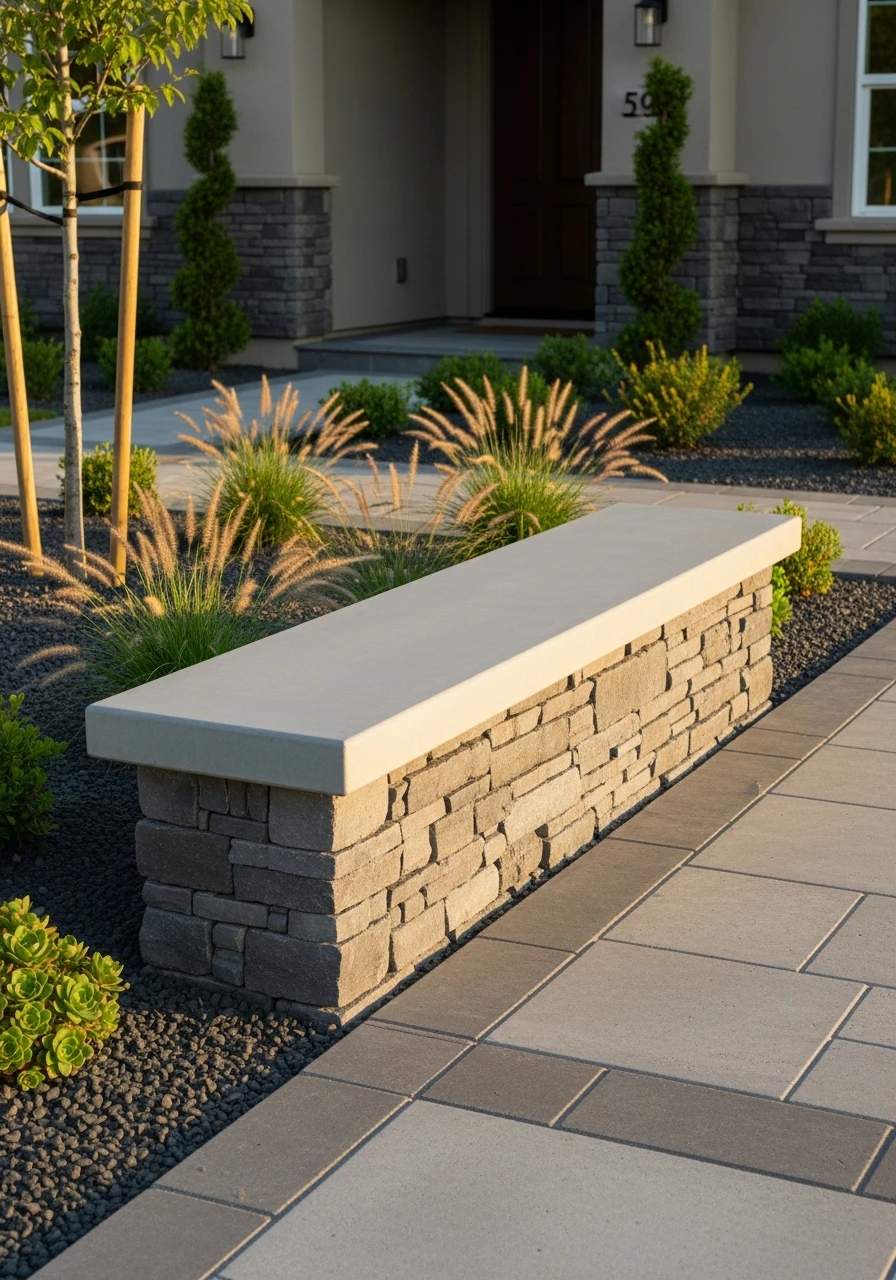 Built-In Seating - 50 Budget-Friendly Front Yard Landscaping Ideas for Instant Curb Appeal