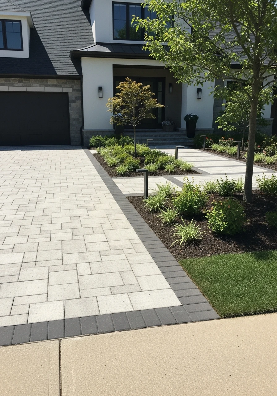 Modern Paver Driveway - 50 Budget-Friendly Front Yard Landscaping Ideas for Instant Curb Appeal