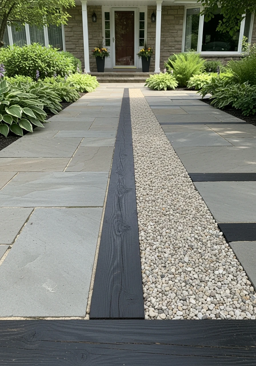 Mixed Walkway Materials - 50 Budget-Friendly Front Yard Landscaping Ideas for Instant Curb Appeal