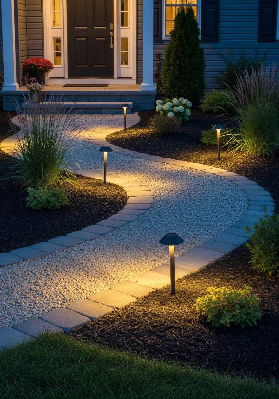 Solar Pathway Lights - 50 Budget-Friendly Front Yard Landscaping Ideas for Instant Curb Appeal
